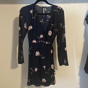 Long sleeve floral wrap dress